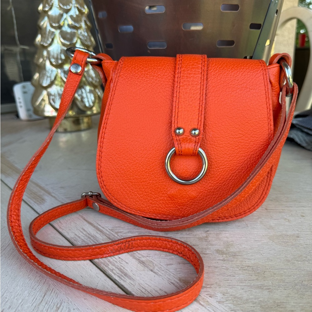 Orange Leather Crossbody Bag - Unknown Brand